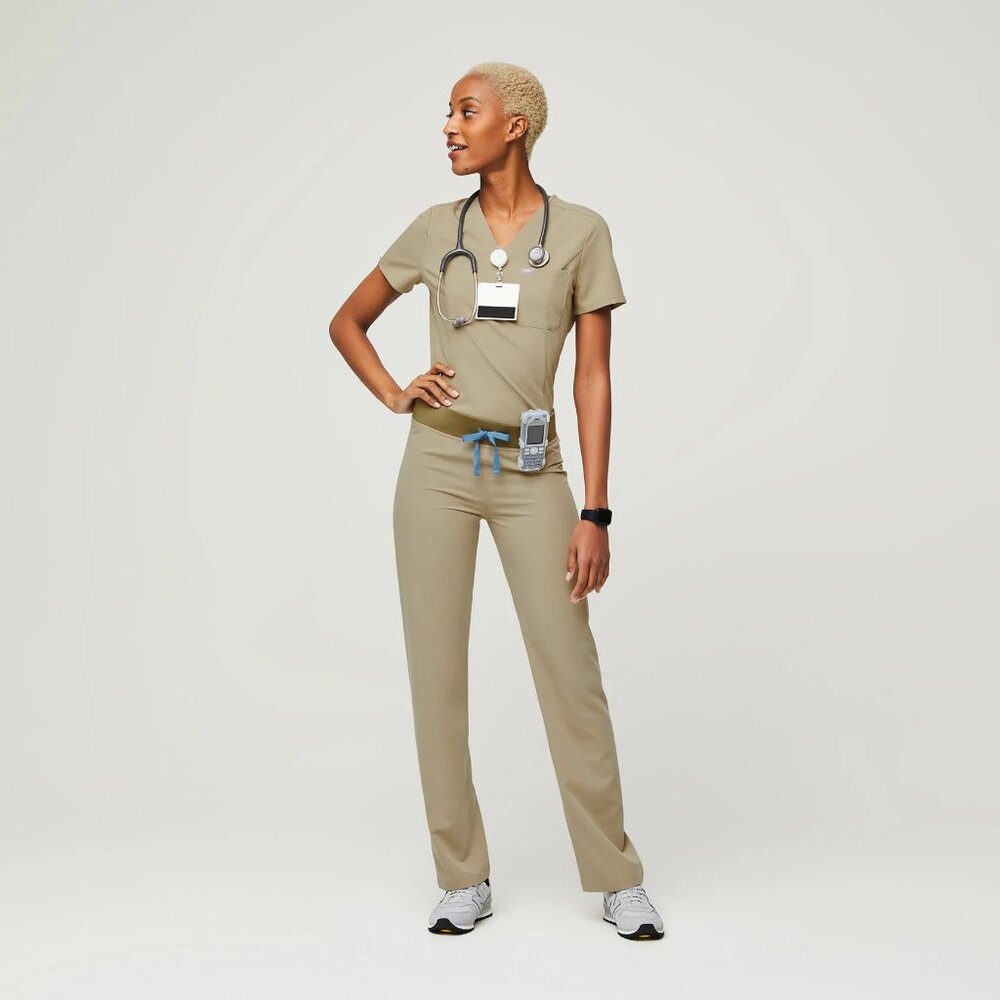 FIGS Sandstone Scrub set Catarina Top + Petite Cargo Scrub Pants